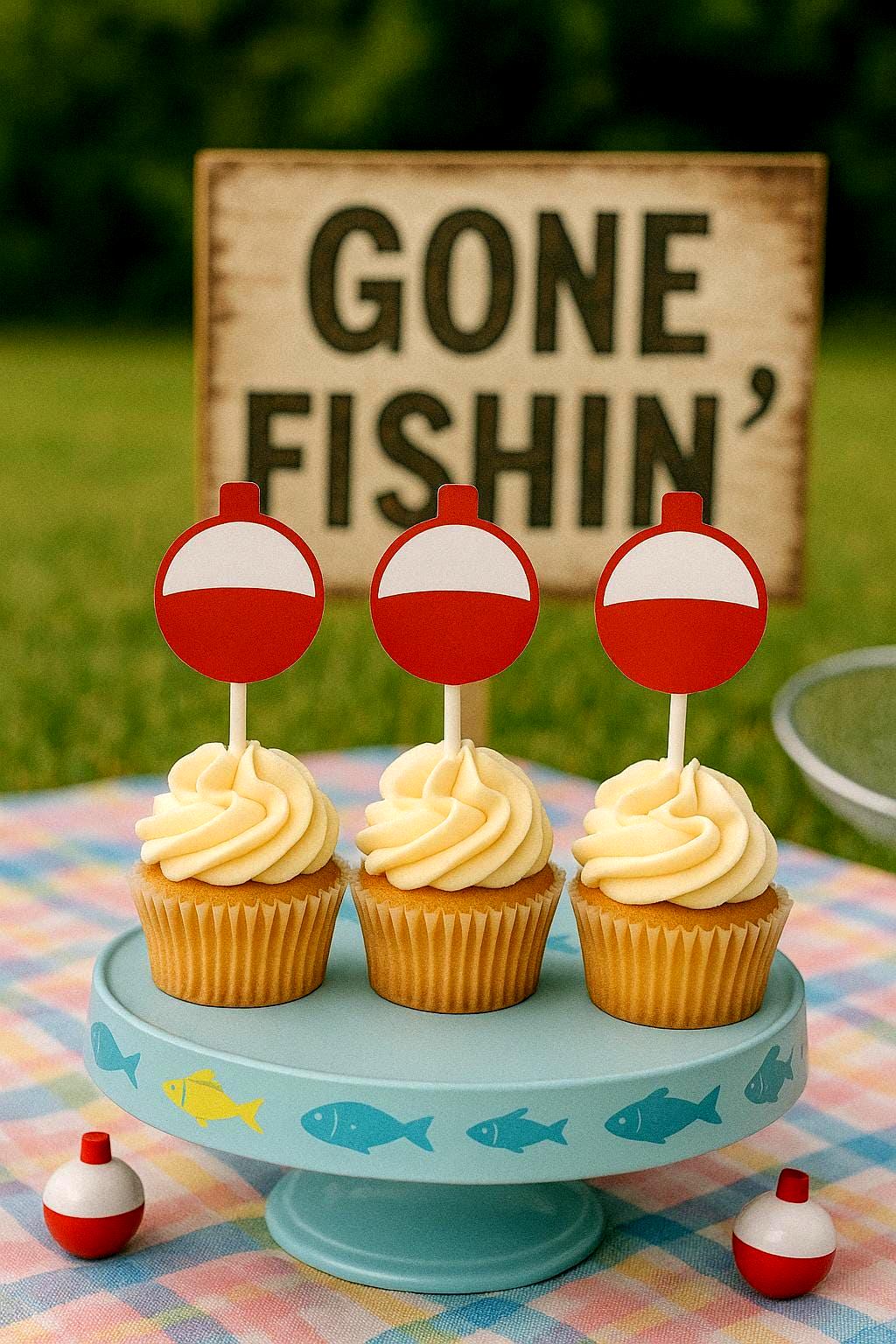 Fishing Cupcake Toppers, Fishing Bobber Cupcake Toppers, Fishing Party Cupcake Toppers, Fishing Birthday, Fishing Party, Fishing Baby Shower - Image 2