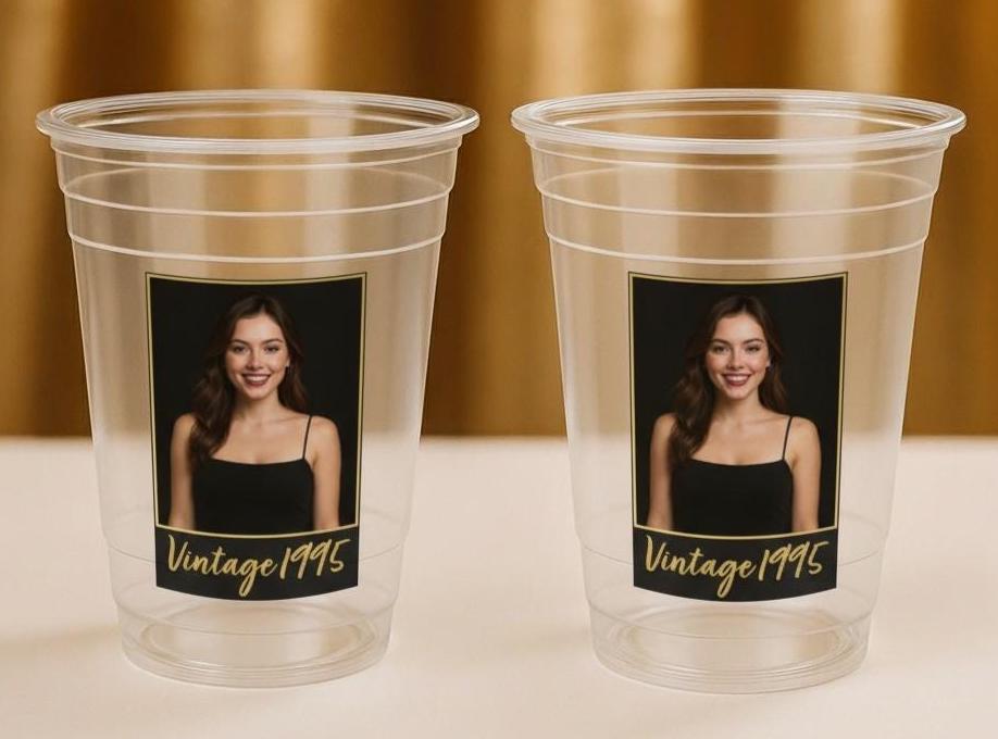 Luxury Custom Party Cups 16oz – Personalized Photo or Text – Elegant Birthday, Wedding, Anniversary, Graduation Party Supplies, Glam Cups - Image 2