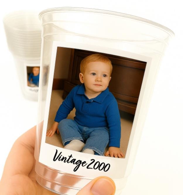 Custom Photo Cups 16oz – Personalized Plastic Party Cups with Text & Picture – Birthday Cups, Event Favors, Vintage Est. Year, Face on Cup - Image 3