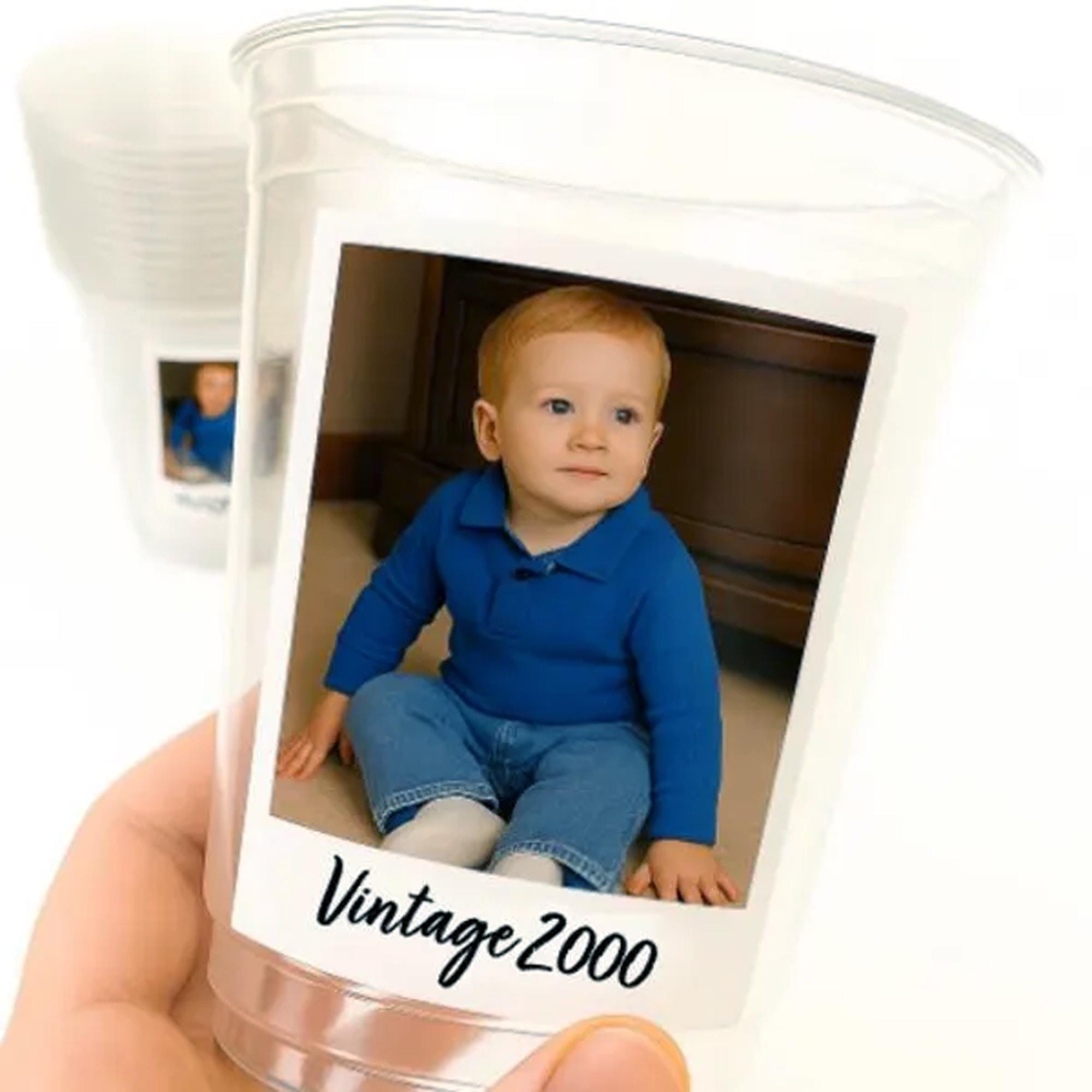 Custom Photo Cups 16oz – Personalized Plastic Party Cups with Text & Picture – Birthday Cups, Event Favors, Vintage Est. Year, Face on Cup - Image 3