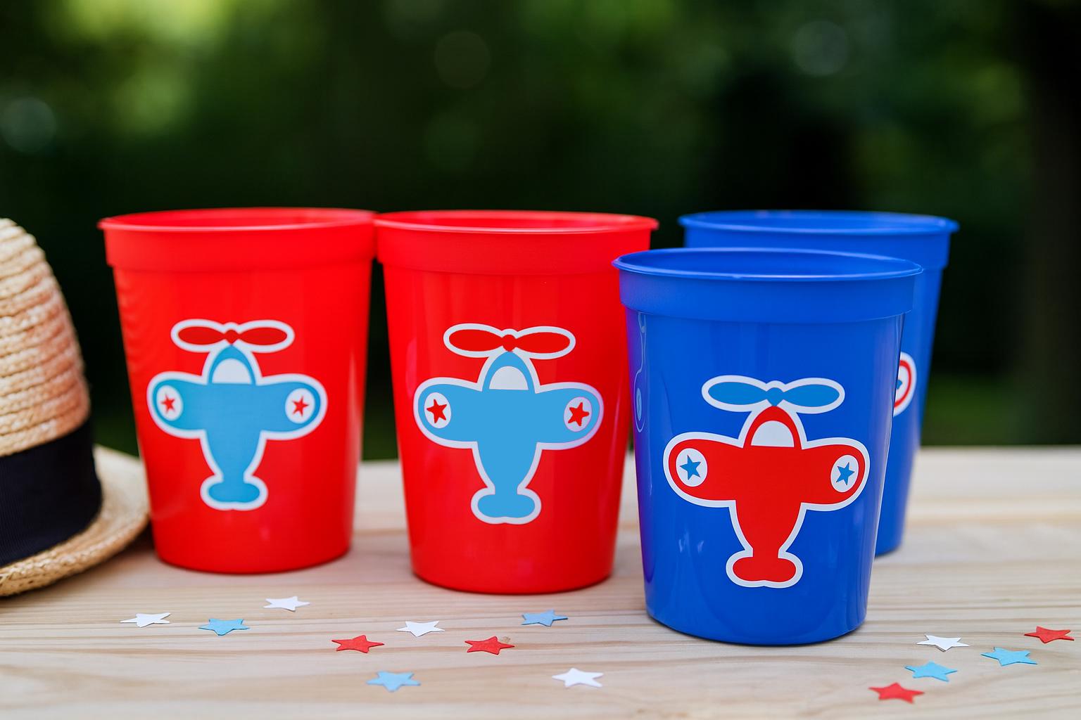 Airplane Party Cups – Reusable Airplane Birthday Party Favors, Aviation Theme Kids Party Decorations, Plane Birthday Supplies, Plane Party - Image 2