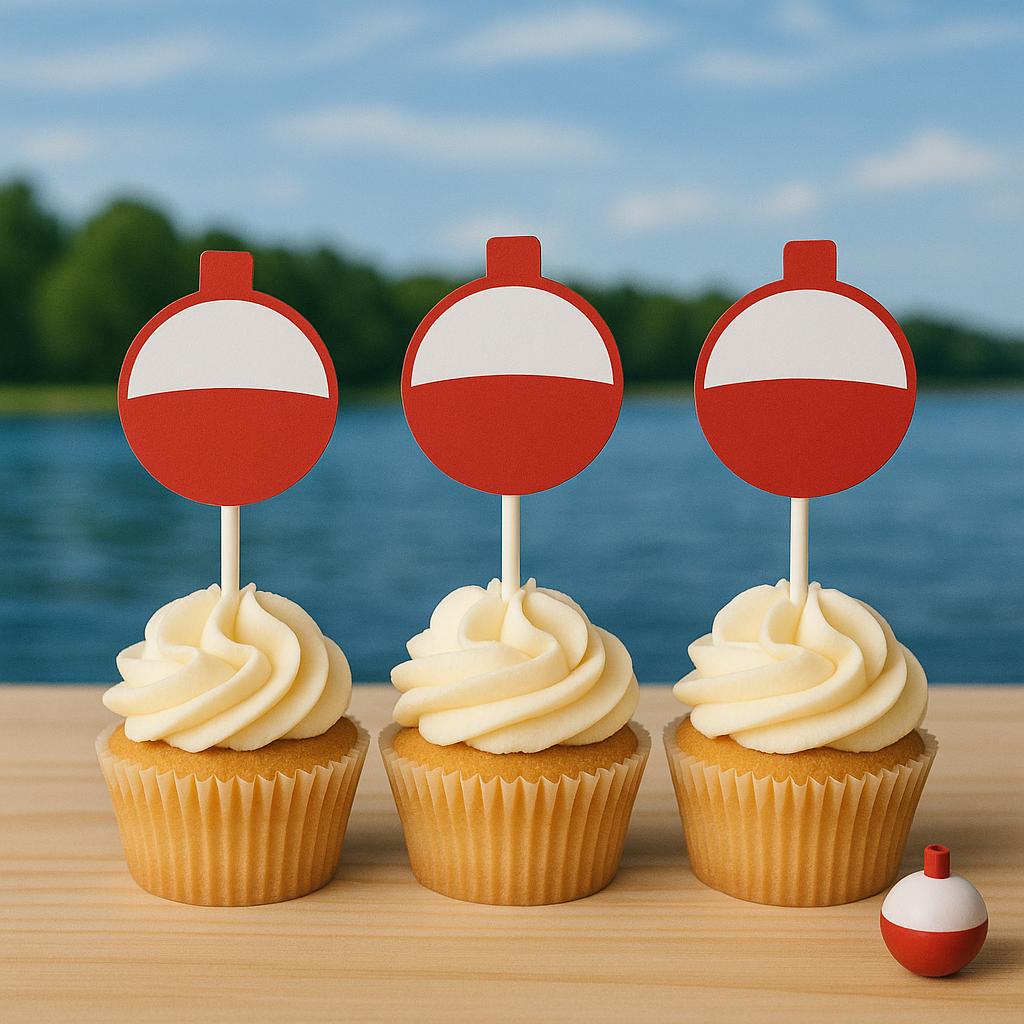 Fishing Cupcake Toppers, Fishing Bobber Cupcake Toppers, Fishing Party Cupcake Toppers, Fishing Birthday, Fishing Party, Fishing Baby Shower - Image 3