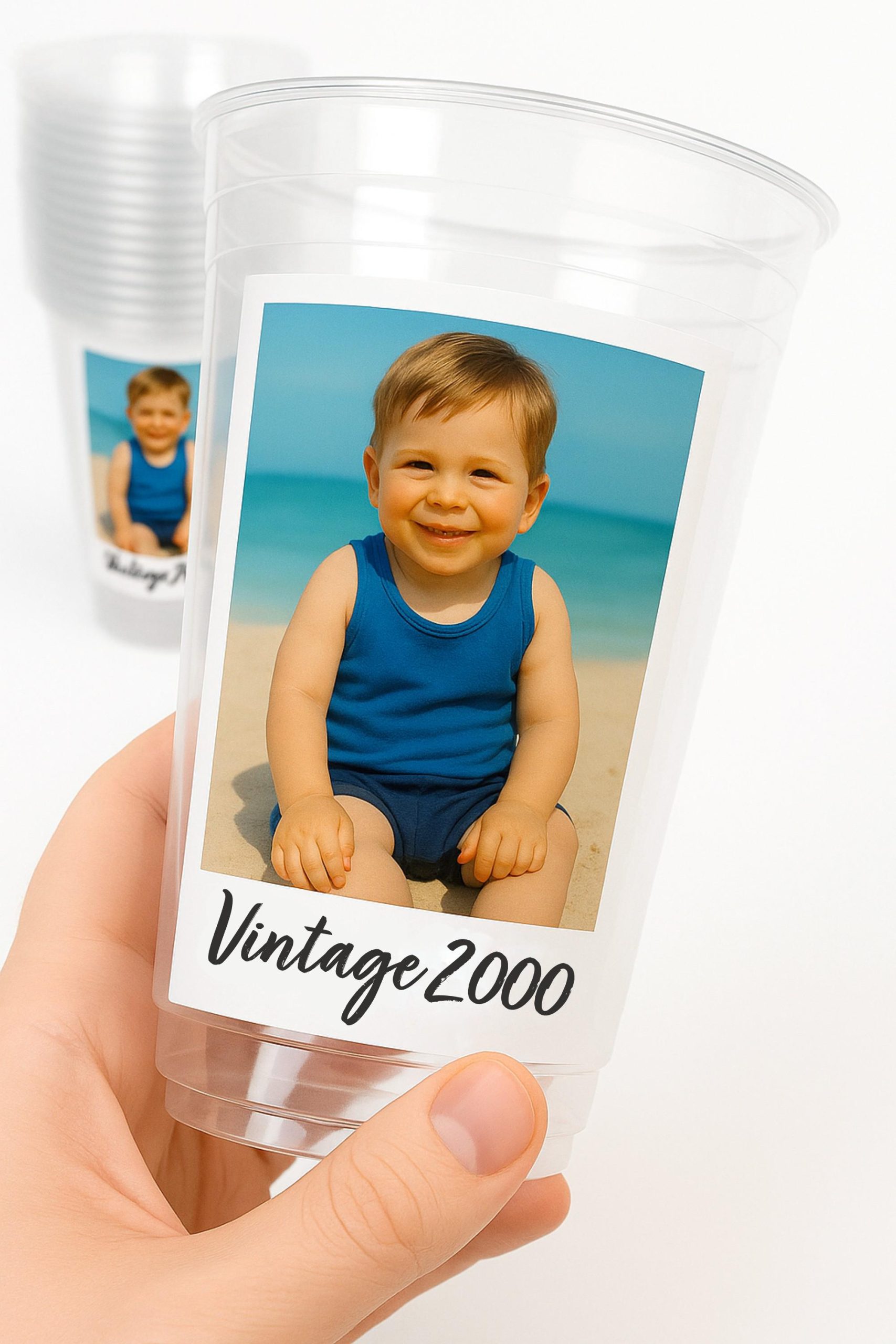 Custom Photo Cups 16oz – Personalized Plastic Party Cups with Text & Picture – Birthday Cups, Event Favors, Vintage Est. Year, Face on Cup - Image 2