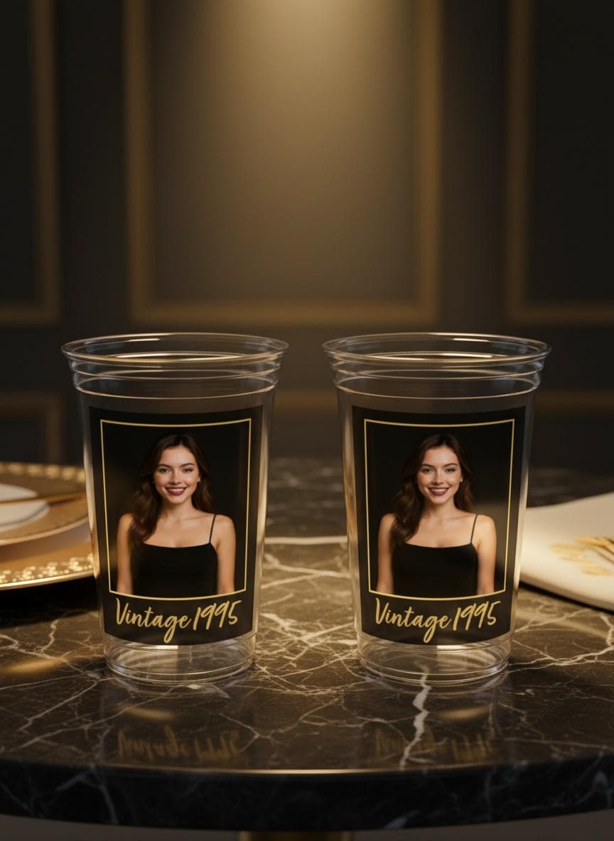 Luxury Custom Party Cups 16oz – Personalized Photo or Text – Elegant Birthday, Wedding, Anniversary, Graduation Party Supplies, Glam Cups - Image 4