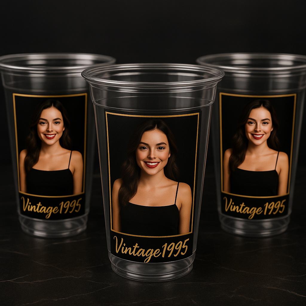Luxury Custom Party Cups 16oz – Personalized Photo or Text – Elegant Birthday, Wedding, Anniversary, Graduation Party Supplies, Glam Cups - Image 3