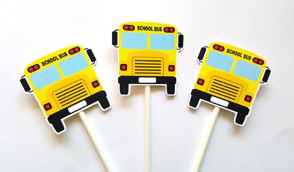 School Bus Cupcake Toppers, School Birthday Decorations, School Party Decorations, School Bus Birthday, School Bus Cake Toppers, Bus Picks - Image 2