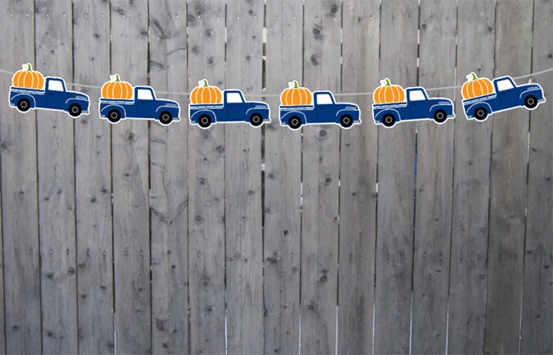 Blue Truck With Pumpkin Cupcake Toppers, Truck Cake Toppers, Fall Cupcake Toppers, Halloween Cupcake Toppers, Pumpkin Cupcake Toppers - Image 2