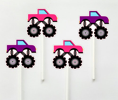 Monster Truck Garland, Monster Truck Banner, Monster Truck Party Banner, Monster Truck Party Decorations, Monster Truck Party Sign, Pink - Image 2