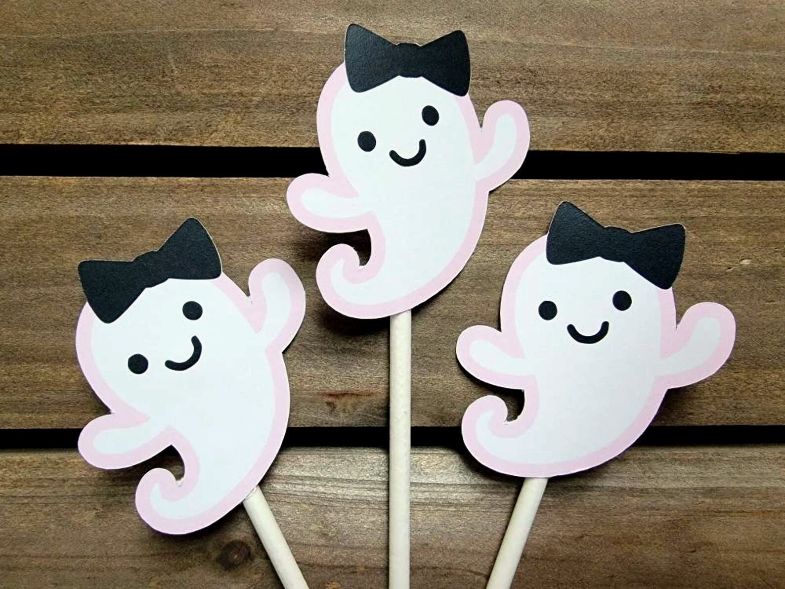 HALLOWEEN CUPCAKE TOPPERS - Girl Ghost Cupcake Toppers Pink Ghost Cupcake Toppers Halloween Decorations Halloween Party Halloween Ghost - Image 3
