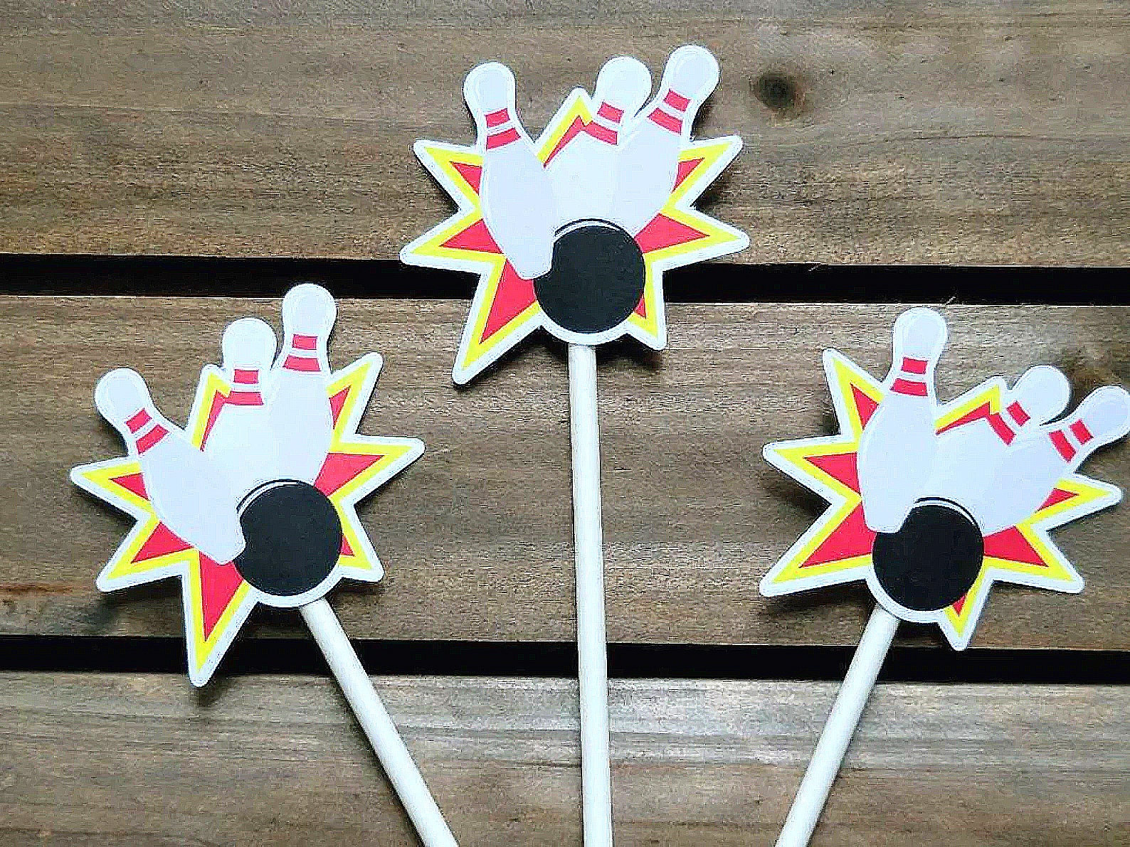 Bowling Cupcake Toppers, Bowling Strike Cupcake Toppers - Image 3