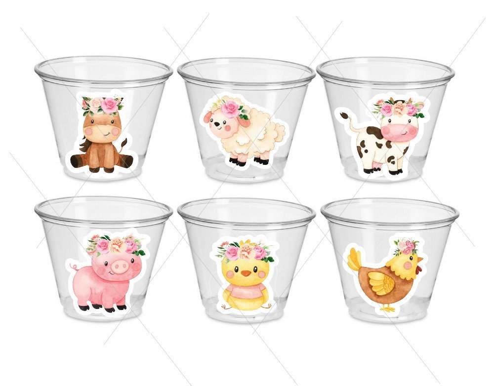 GIRL FARM PARTY Cups - Girl Farm Cups Farm Animal Cups Farm First Birthday Farm Baby Shower Barnyard Party Farm Birthday Decorations Farm - Image 2