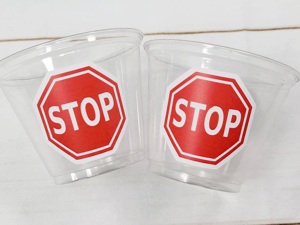 STOP SIGN CUPS - Traffic Light Cups Traffic Sign Cups Transportation Party School Bus Party School Bus Cups Racing Party Cups Race Car Cups - Image 2