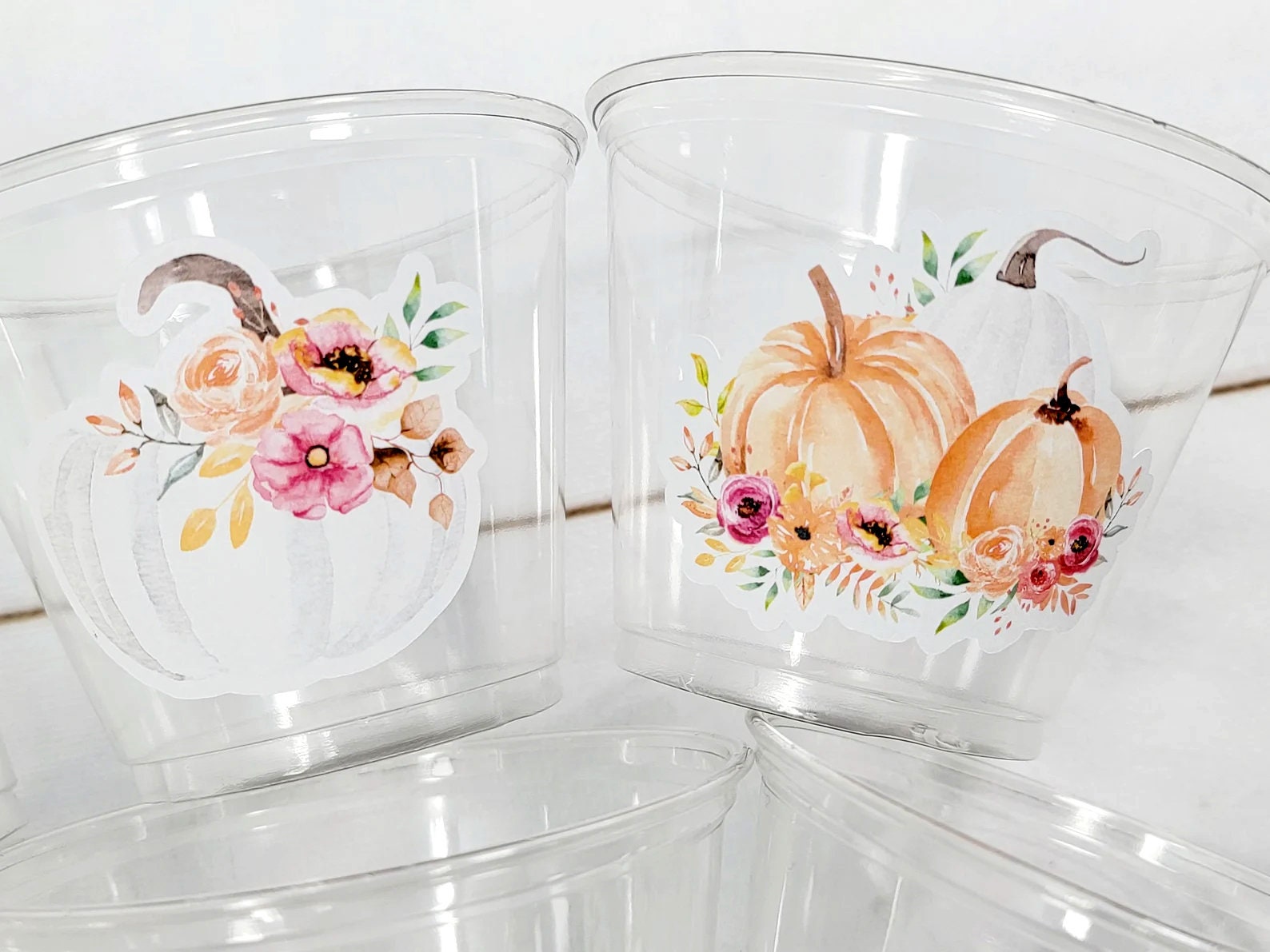 FALL PUMPKIN PARTY Cups - Little Pumpkin Cups Fall Baby Shower Cups Pink Pumpkin Fall Baby shower White Pumpkin Party Cups Party Favors - Image 2
