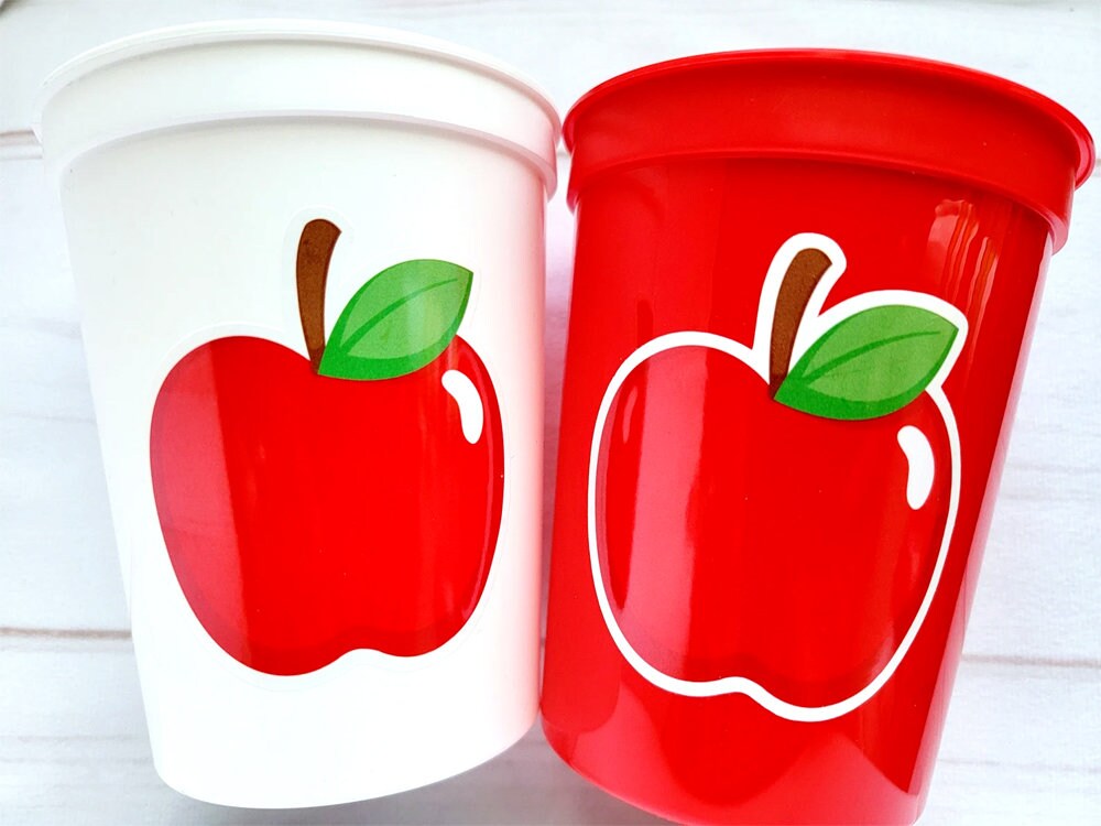 Apple Party Cups, Teacher Gift Cups, Back to School Party Cups, Apple Birthday Cups, School Snack Cups, Teacher Party Decorations Apple Cups - Image 2