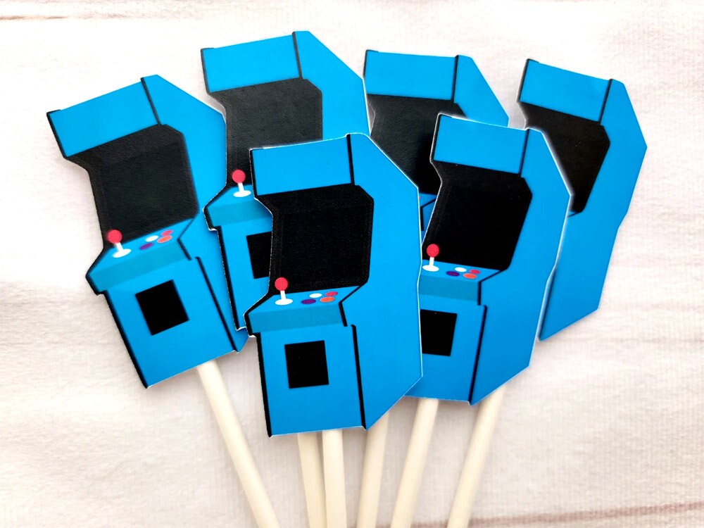 Arcade Cupcake Toppers, Arcade Game Cupcake Toppers, Video Game Cupcake Toppers - Gaming Cupcake Toppers, 80's cupcake toppers, Blue Arcade - Image 2