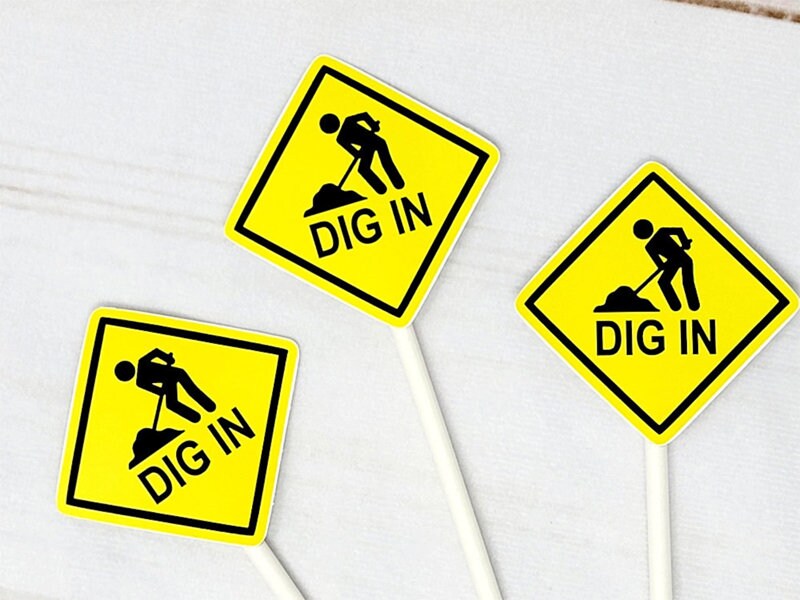 Dig In Cupcake Toppers, Construction Cupcake Toppers, Construction Party Cupcake Toppers, Construction Sign Cupcake Toppers - 920171254P - Image 2