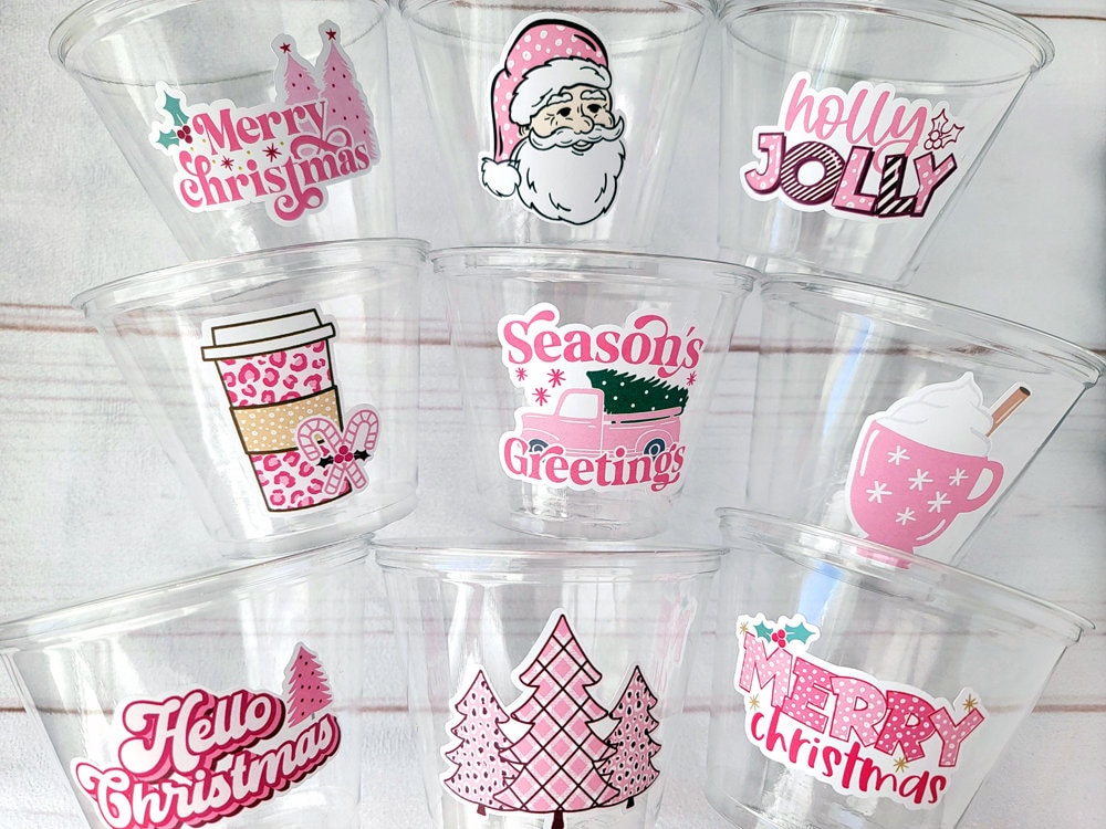Pink CHRISTMAS PARTY CUPS - Pink Christmas Cups Christmas Cups Christmas Decorations Pink Party Christmas Party Favors Christmas Gifts - Image 2