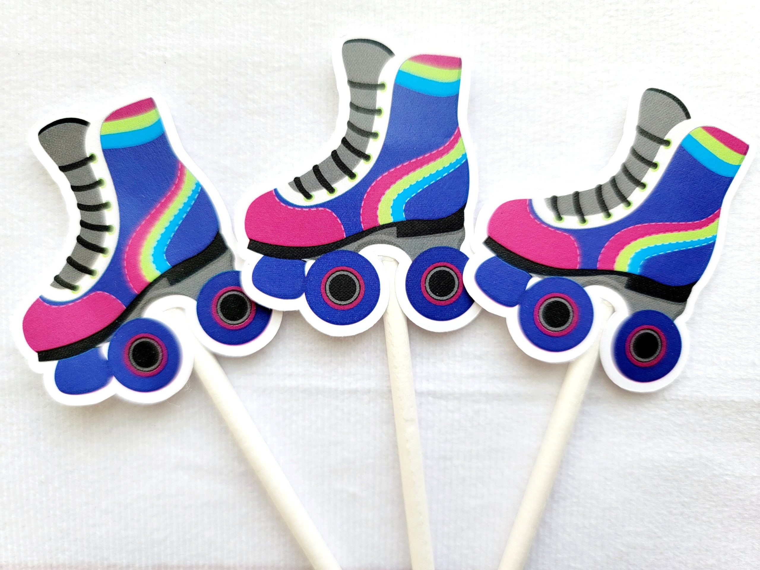 Roller Skate Cupcake Toppers - 80's party, 80's Cupcake Toppers, Birthday party, Colorful Roller Skate Cupcake Toppers (311171121A) - Image 2