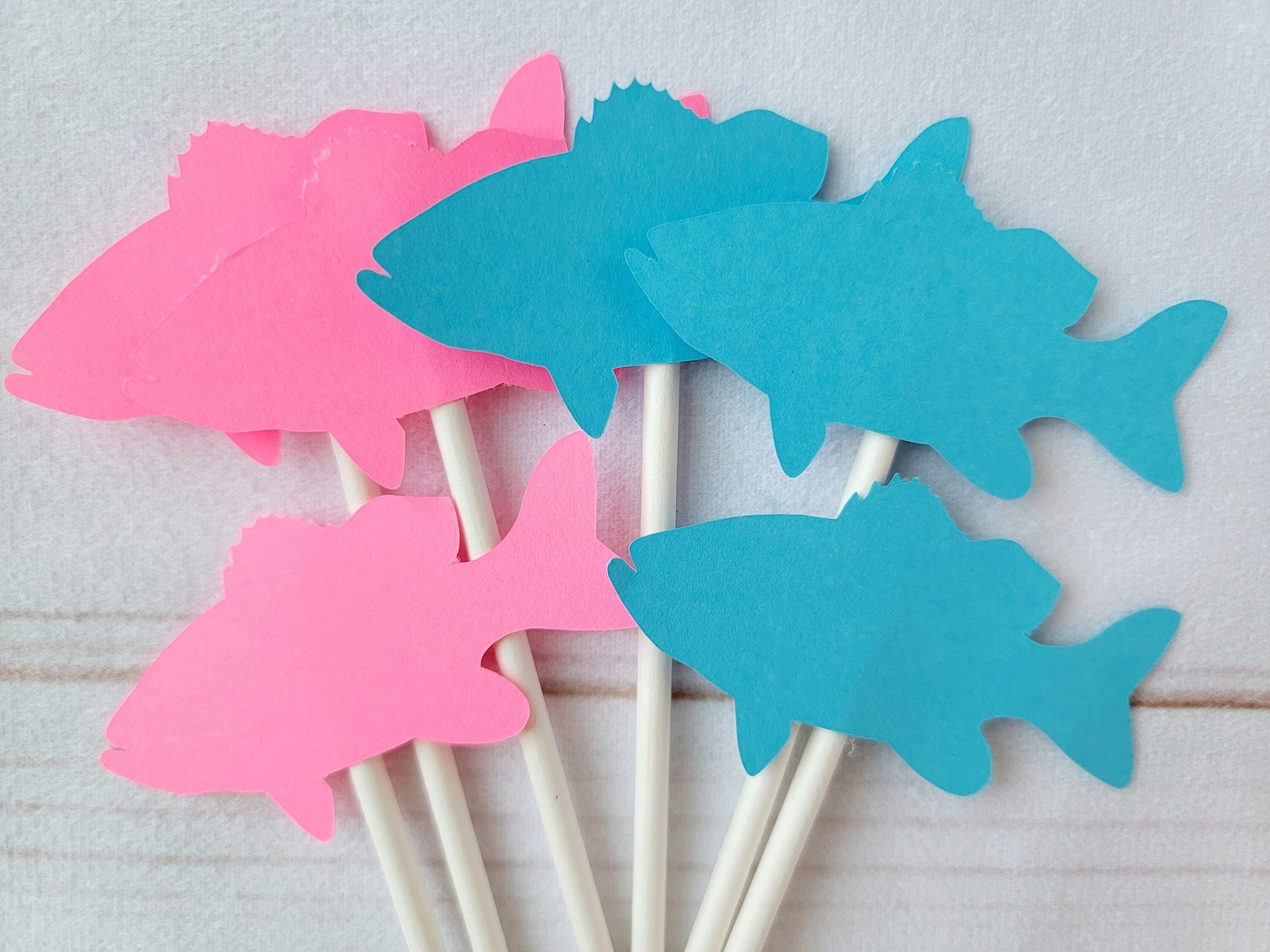 Fish Cupcake Toppers, Pink and Blue Fish Cupcake Toppers, Fish Gender Reveal Cupcake Toppers (12 COUNT) - Image 2