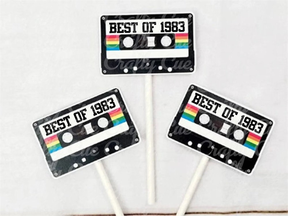 Cassette Tape Cupcake Toppers 40th Party Cupcake Toppers Best of 1983 40th Birthday Party 40th Birthday Cake Toppers 40th Party Decorations - Image 2