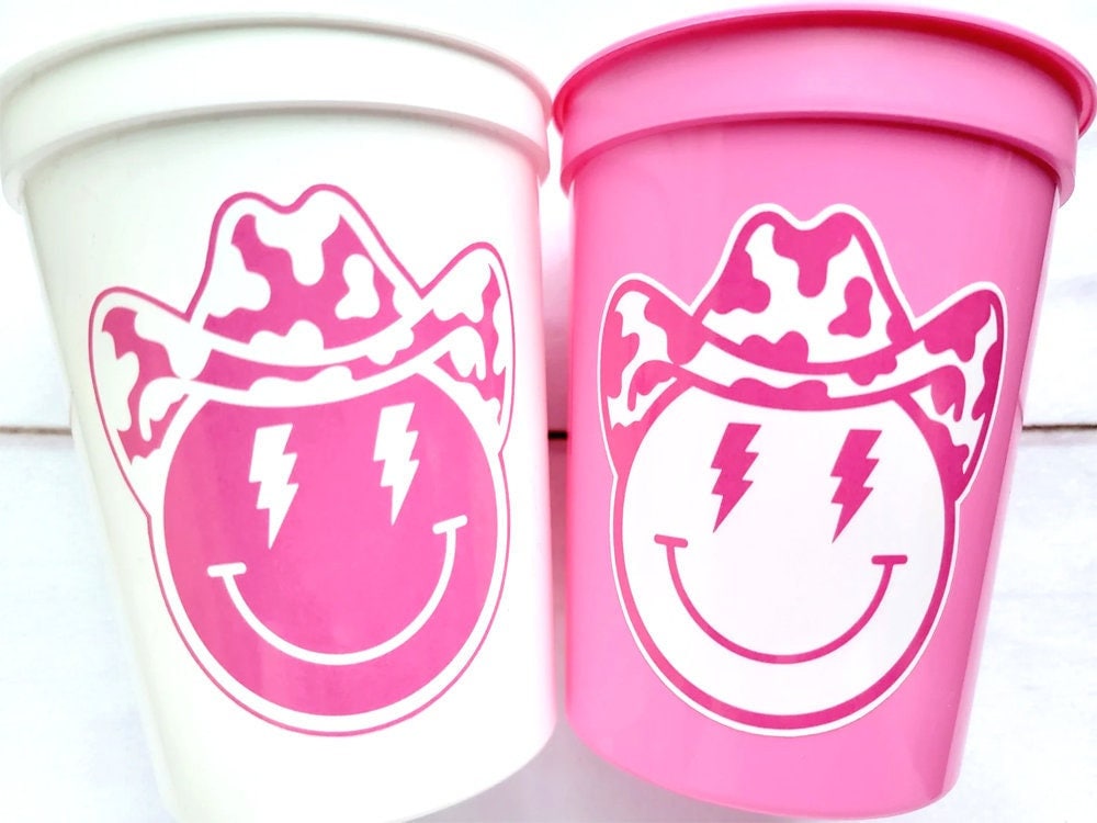 COWGIRL HAPPY FACE Cups Cowgirl Cups Cowgirl Party Favor Cowgirl Bachelorette Party Cowgirl Birthday Rodeo Party Cow Print Hat Cups Disco - Image 5