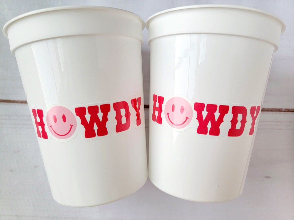 COWGIRL PARTY CUPS Cowgirl Cups Cowgirl Party Decorations Cowgirl Bachelorette Party Cow Print Hat Happy Face Rodeo Howdy Let's Go Girls - Image 6
