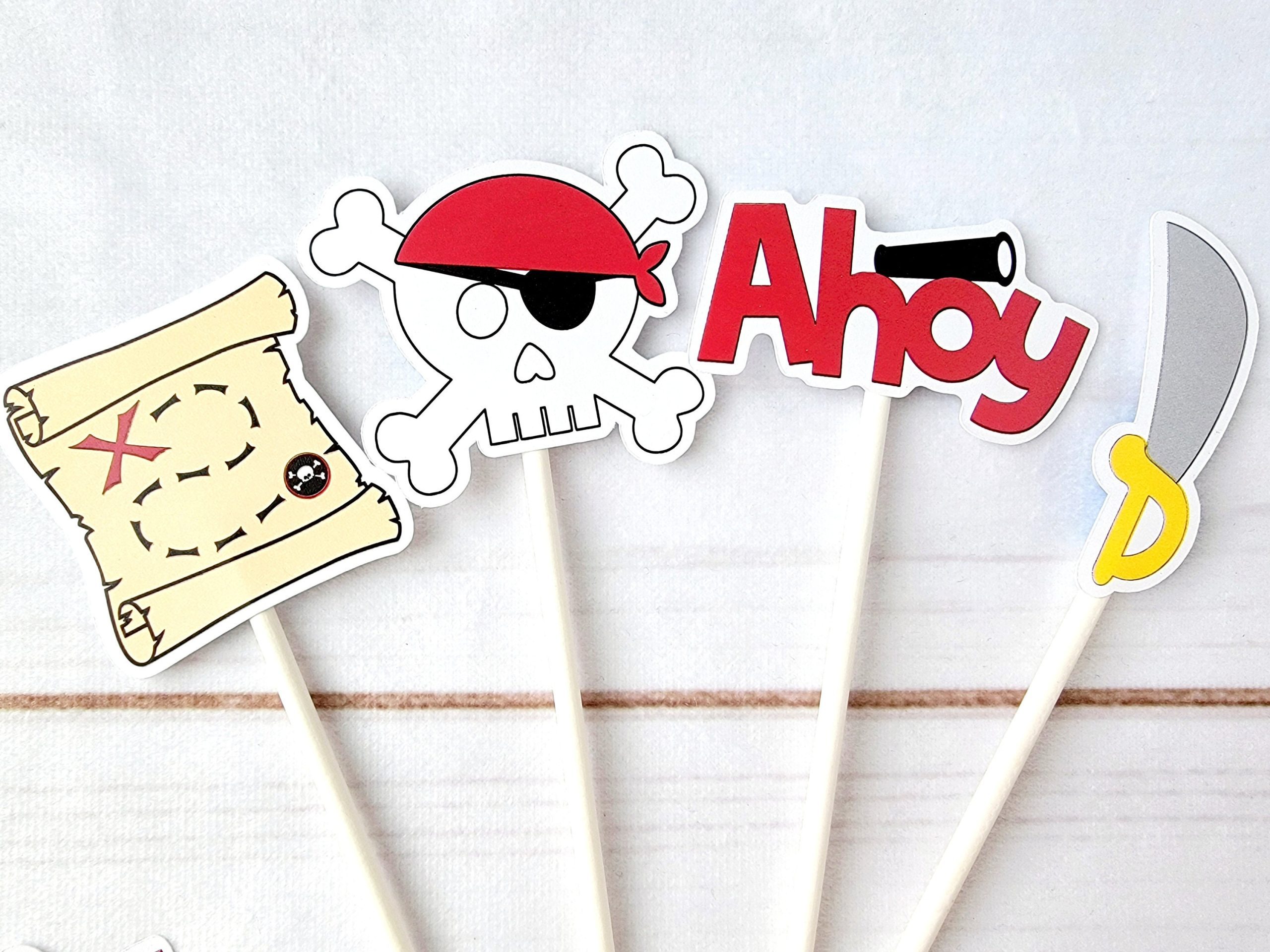 Pirate Party Cupcake Toppers Pirate Party Decorations Pirate Birthday Party Pirate Baby Shower Pirate Cake Toppers - Image 3