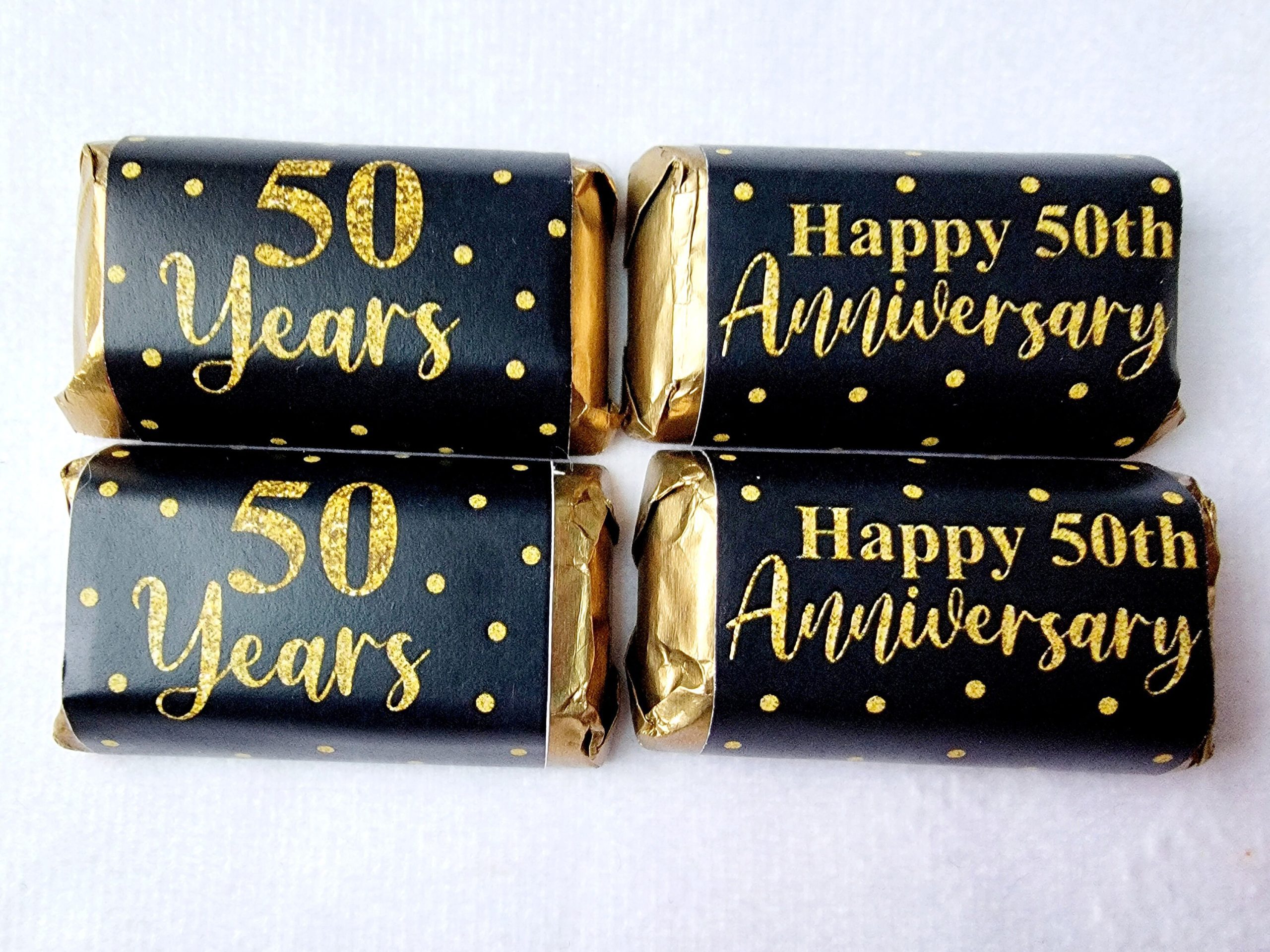 30 -  50th ANNIVERSARY PARTY Stickers 50th Anniversary Decorations Golden Wedding Anniversary Favors 50th Anniversary Mini Candy Bar Wrapper - Image 2
