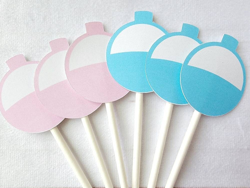 Gender Reveal Fishing Bobber Cupcake Toppers, Fishing Cupcake Toppers, Fishing Birthday, Fishing Party, Fishing Baby Shower - Image 2