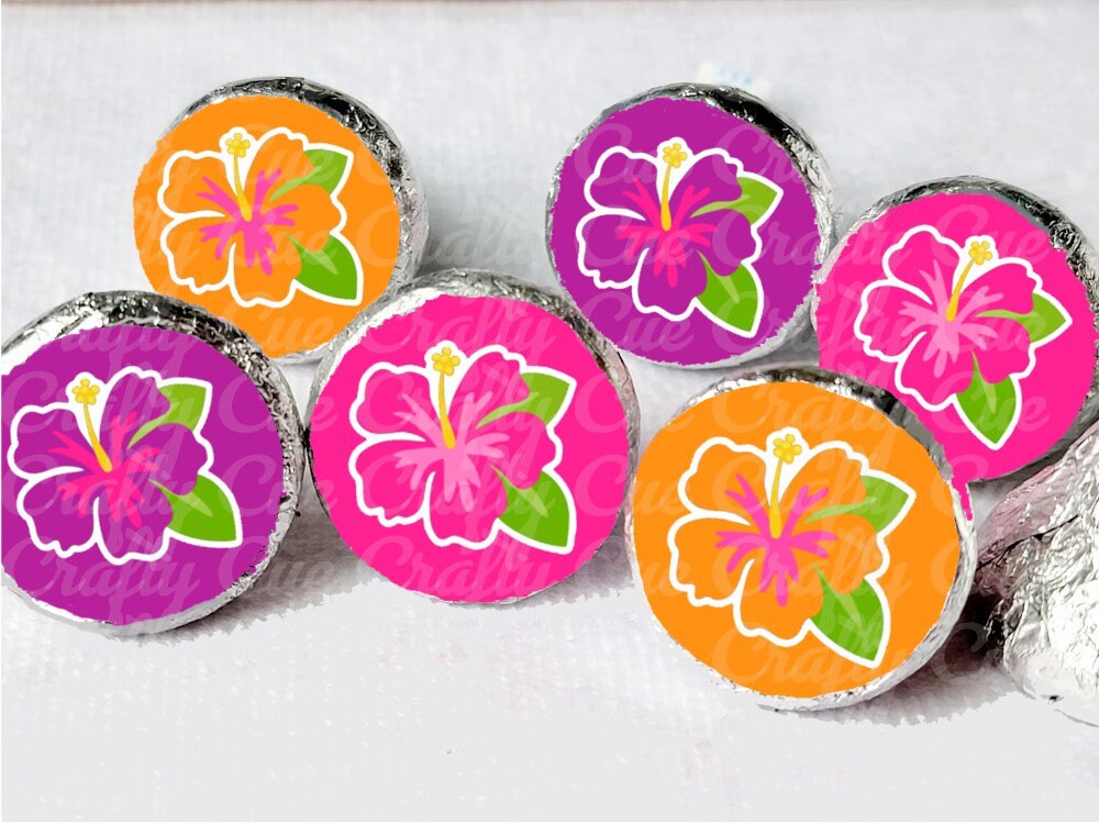 180 - LUAU PARTY STICKERS Luau Candy Wrapper Stickers Luau Party Favors Luau Birthday Stickers Hibiscus Party Favor Stickers for Mini Candy - Image 3