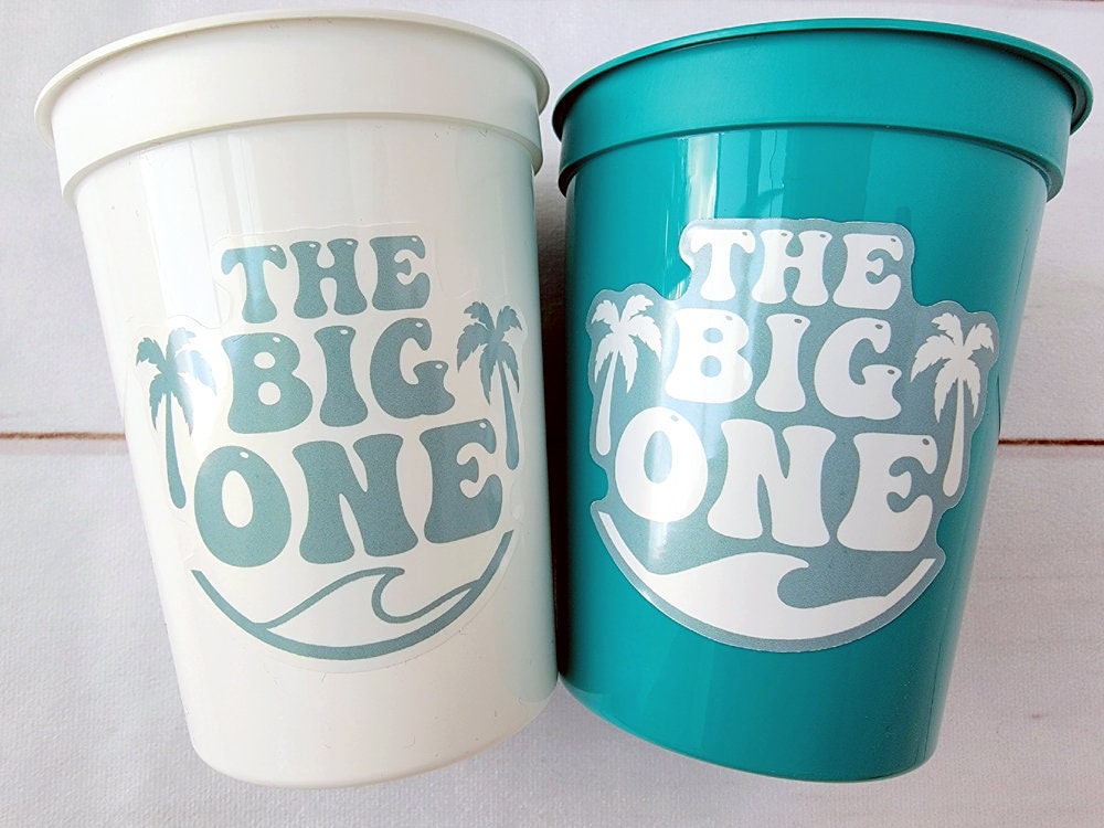 Surf Birthday Cups, The Big One Cups, Hawaii Party Cups, Surf Birthday Party Favor, Surfing Cups, Surfs Up, Surfer, Catch A Wave, Beach Cups - Image 2