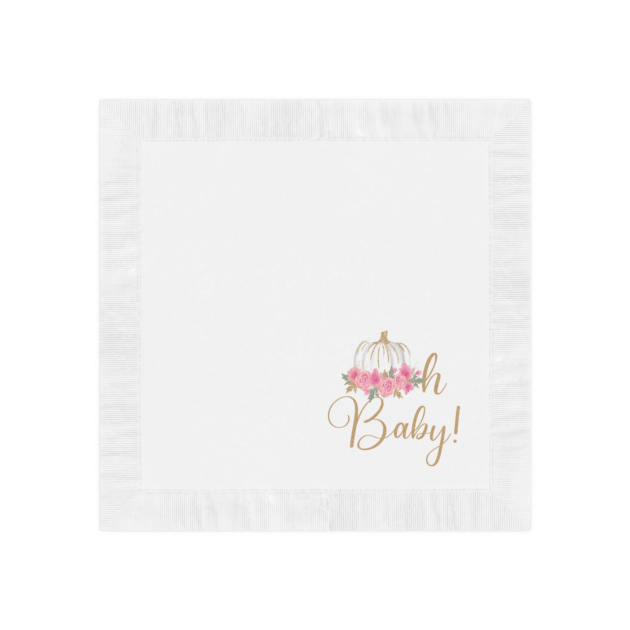 Oh Baby Pumpkin Napkins - Pumpkin Party Napkins Pink and Gold Pumpkin Napkins Little Pumpkin Fall Baby Shower Pink Pumpkin Little Pumpkin - Image 2