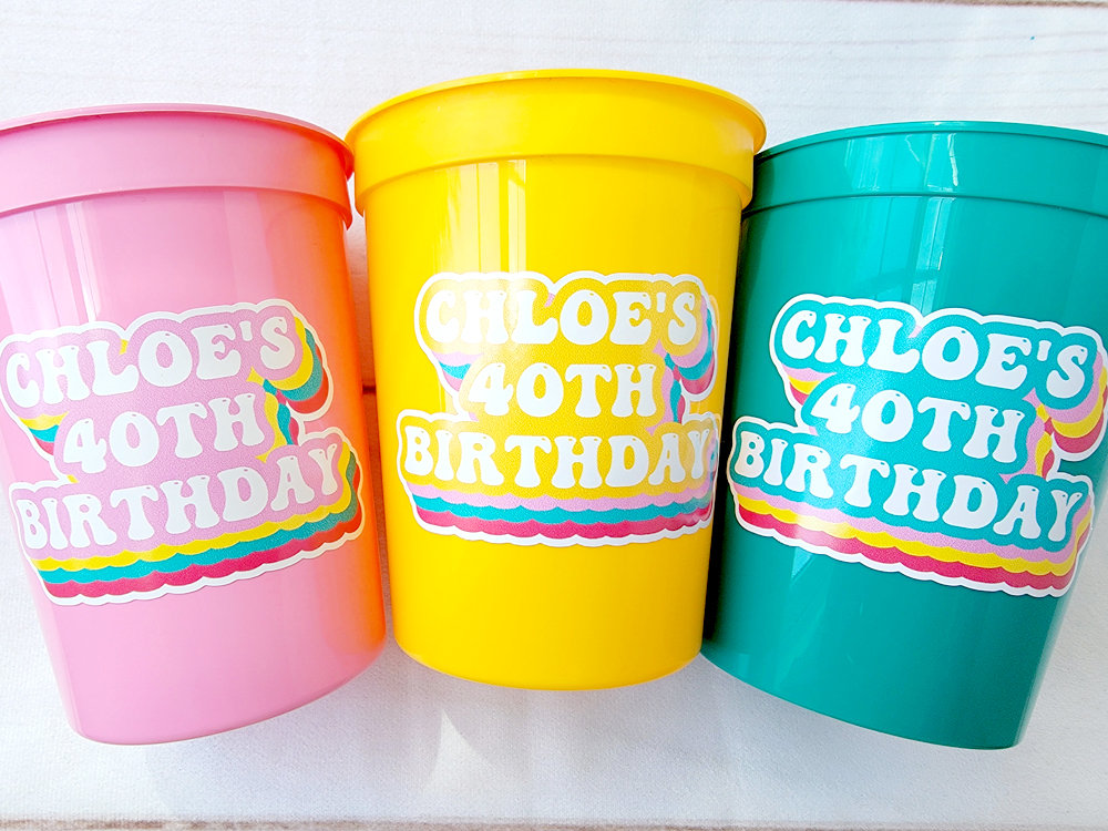 Custom Birthday Party Cups, Personalized Birthday Party Cups, Custom 40th, Custom 30th, Custom 50th, Birthday Favors, Vintage, 1984, 1994 - Image 4