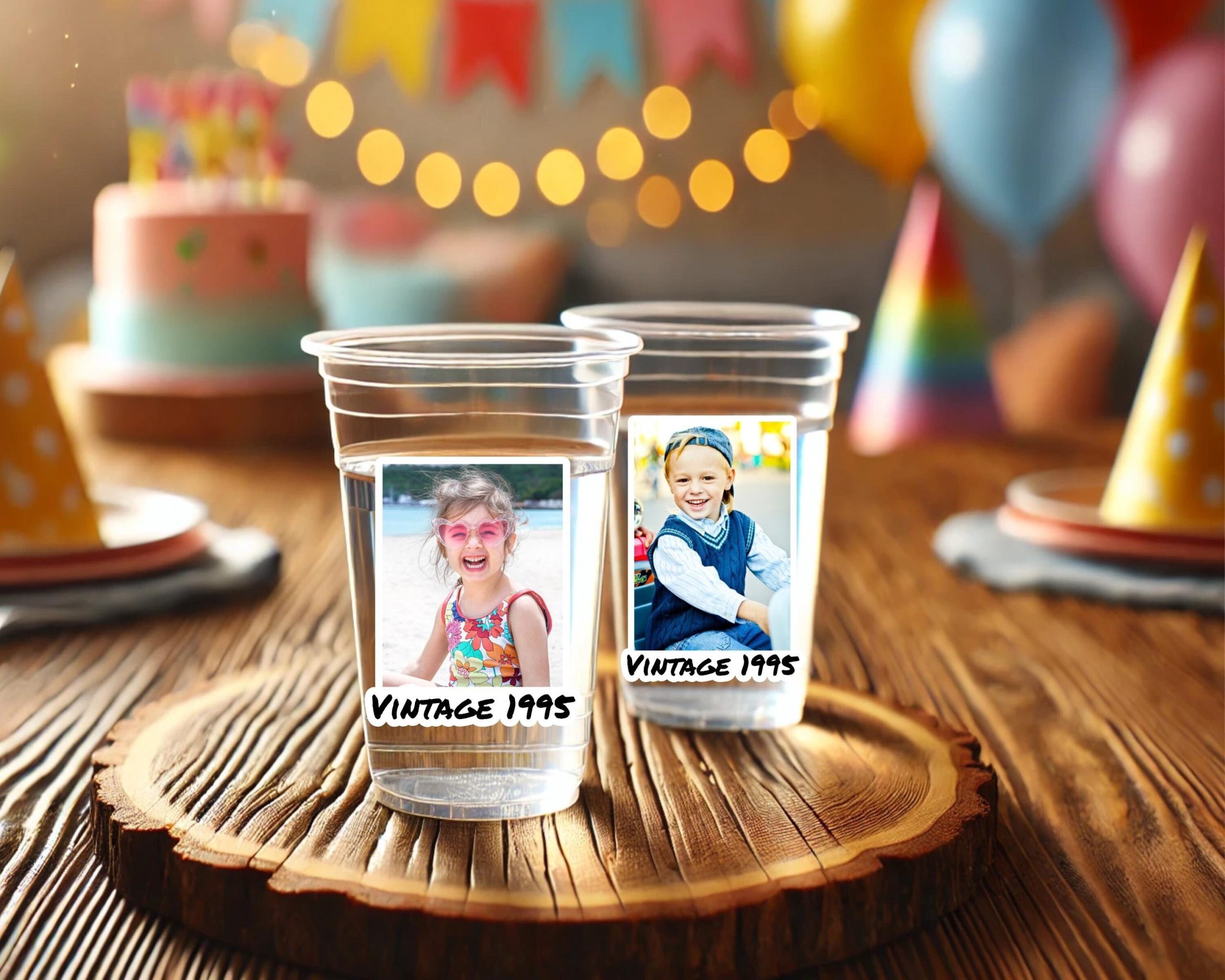 Custom birthday party cups, birthday decorations with face, photo gifts, party decorations, Vintage 30th Cups, Vintage 40th Cup, Picture Cup - Image 3