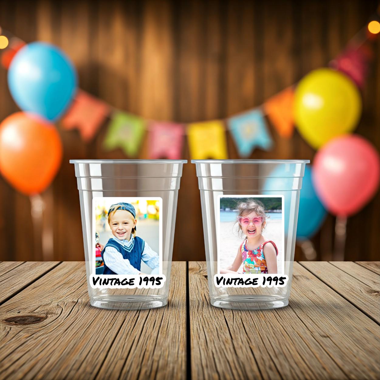 Custom birthday party cups, birthday decorations with face, photo gifts, party decorations, Vintage 30th Cups, Vintage 40th Cup, Picture Cup - Image 4