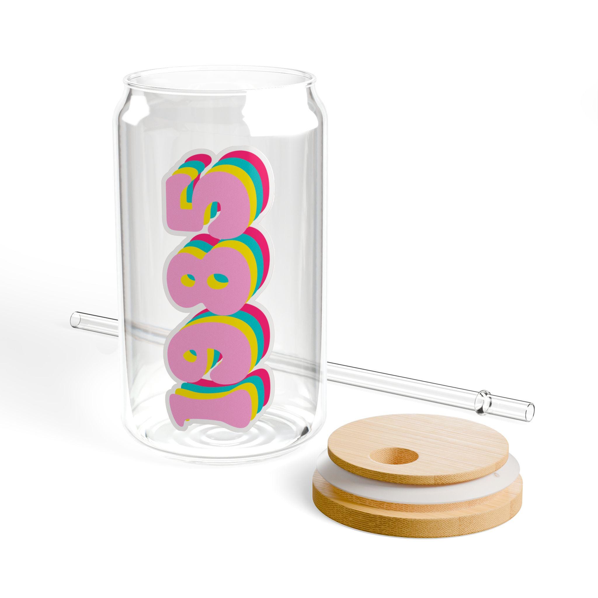 Vintage 1985 Glass Cup, Reusable Water Bottle, Glass Coffee Mug, Birthday Gift, Drinkware Decor - Image 6