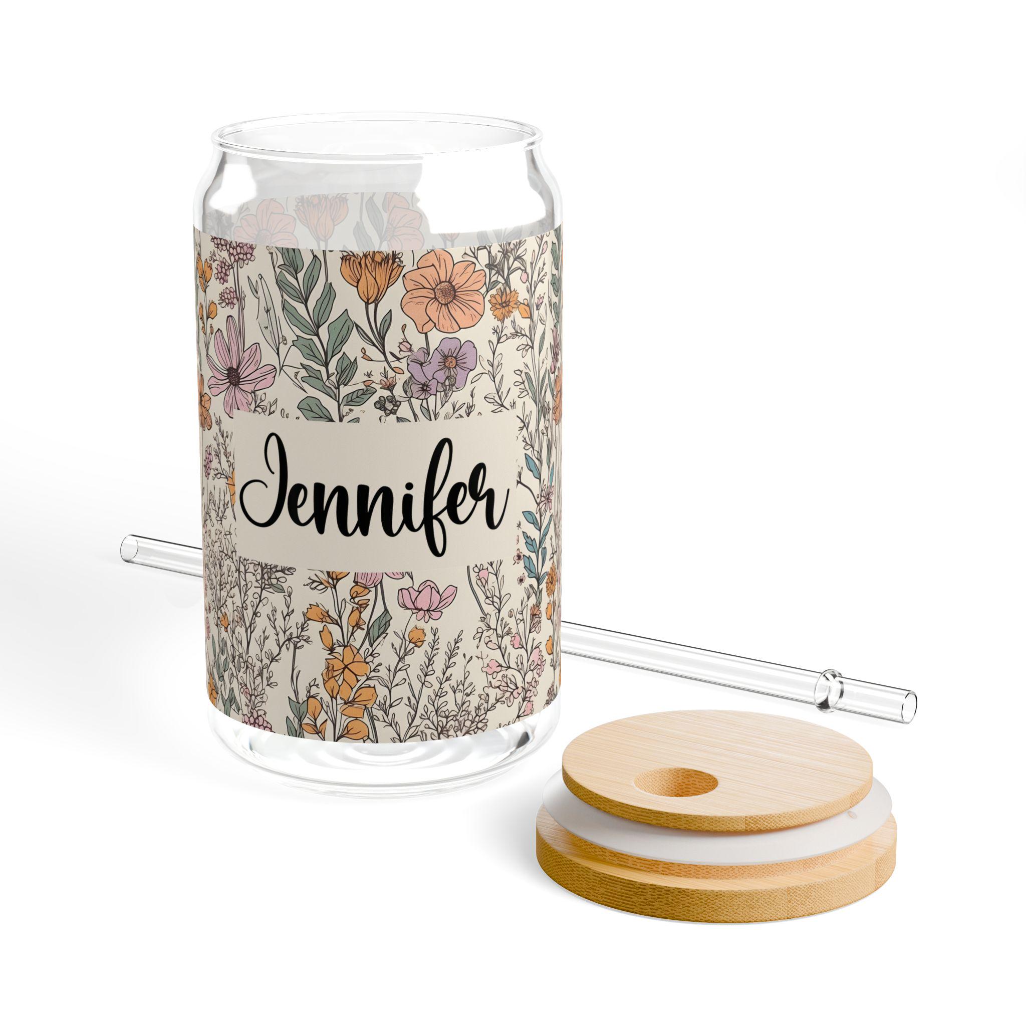 Personalized Wildflower Glass Can, Custom Name Can Cup, Floral Drinking Tumbler, Customized, Wildflower Coffee Cup, Wildflower Water Bottle - Image 6