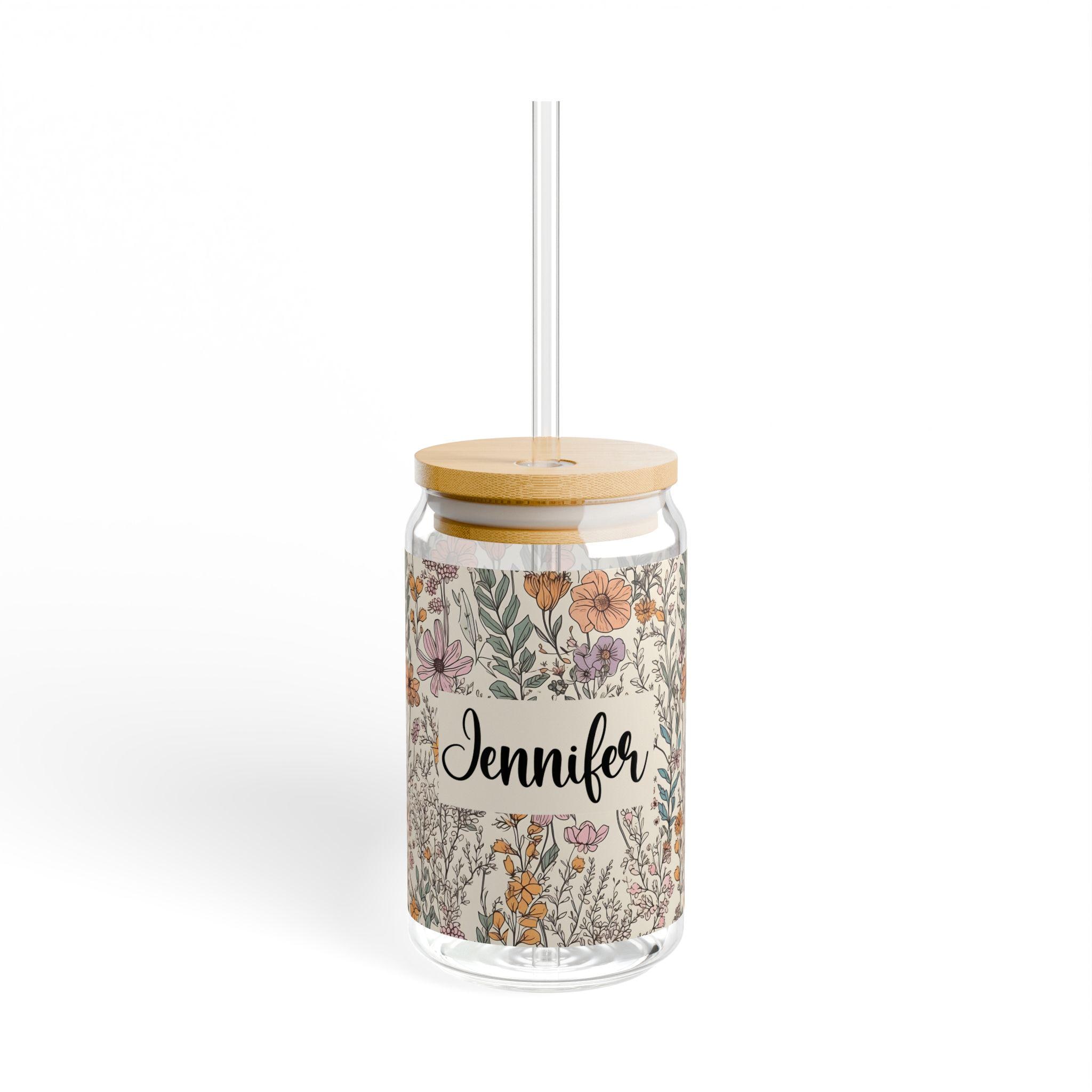 Personalized Wildflower Glass Can, Custom Name Can Cup, Floral Drinking Tumbler, Customized, Wildflower Coffee Cup, Wildflower Water Bottle - Image 7