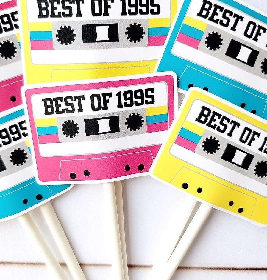 30th Birthday Party Cupcake Toppers - Cassette 30th Birthday Cupcake Toppers Best of 1995 Birthday Vintage 30th Birthday 30th Birthday Party - Image 2