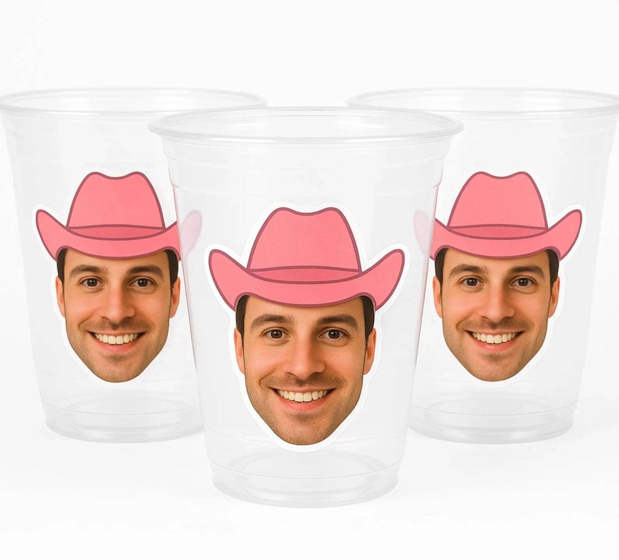 Personalized Face Cups with Pink Cowboy Hat – Custom Photo Party Cups for Birthday, Bachelorette, or Western Themed Events, Face Cutout Cups - Image 3