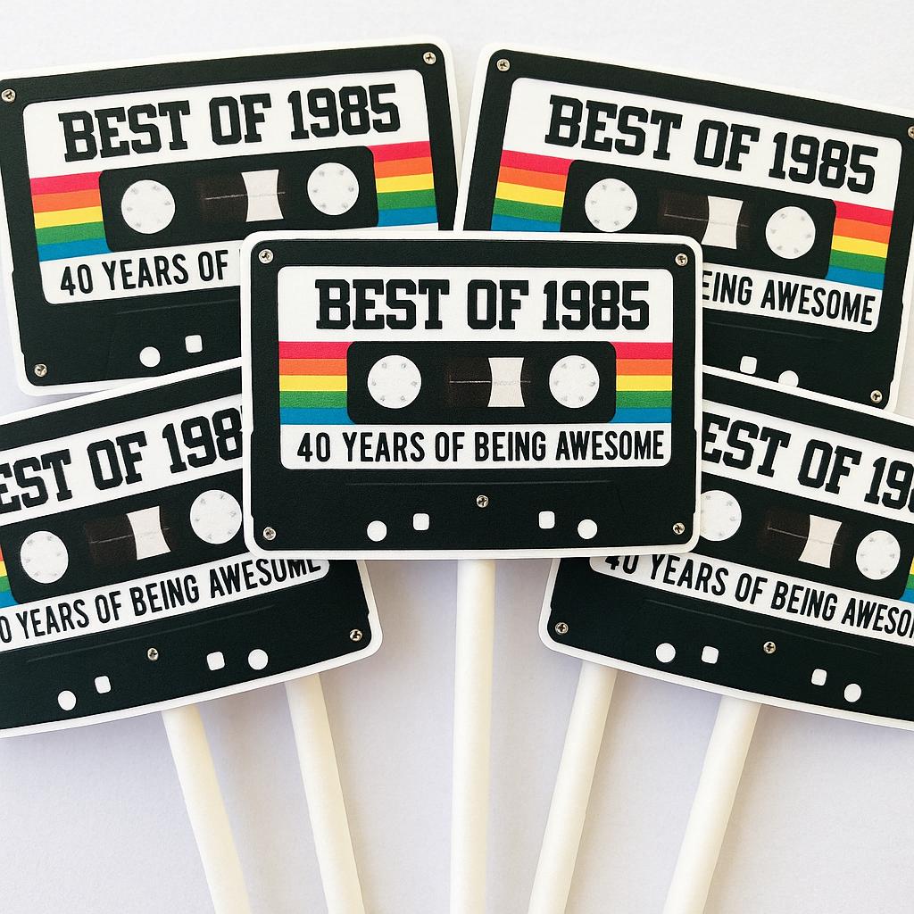 Cassette Tape Cupcake Toppers 40th Party Cupcake Toppers Best of 1985 40th Birthday Party 40th Birthday Cake Toppers 40th Party Decorations - Image 2