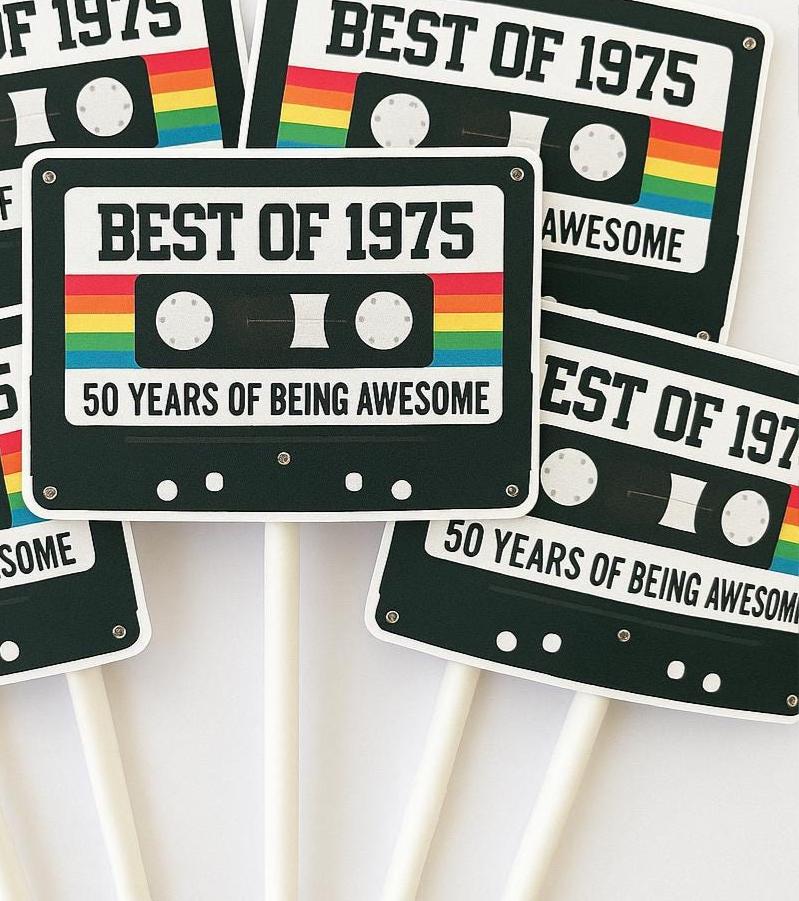 Cassette Tape Cupcake Toppers 50th Party Cupcake Toppers Best of 1975 50th Birthday Party 50th Birthday Cake Toppers 50th Party Decorations - Image 2