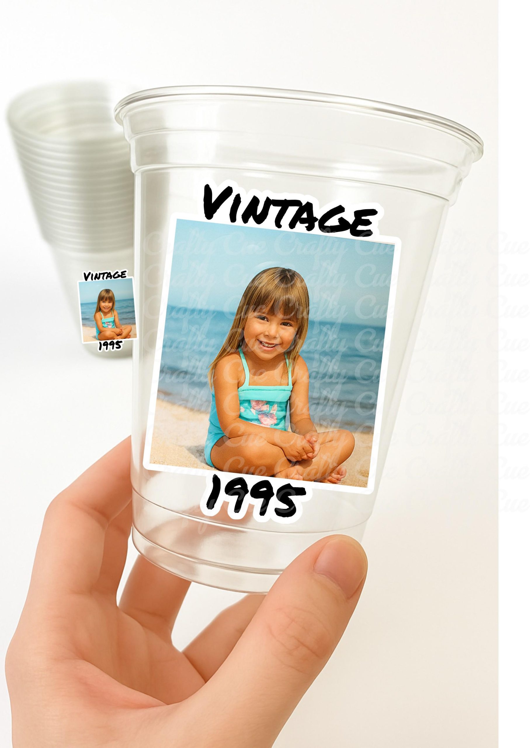 Custom Photo Cups 16oz Personalized Plastic Cups Photo Text Vintage Est Year Face Picture for Birthday Parties Events Supplies Decorations - Image 2