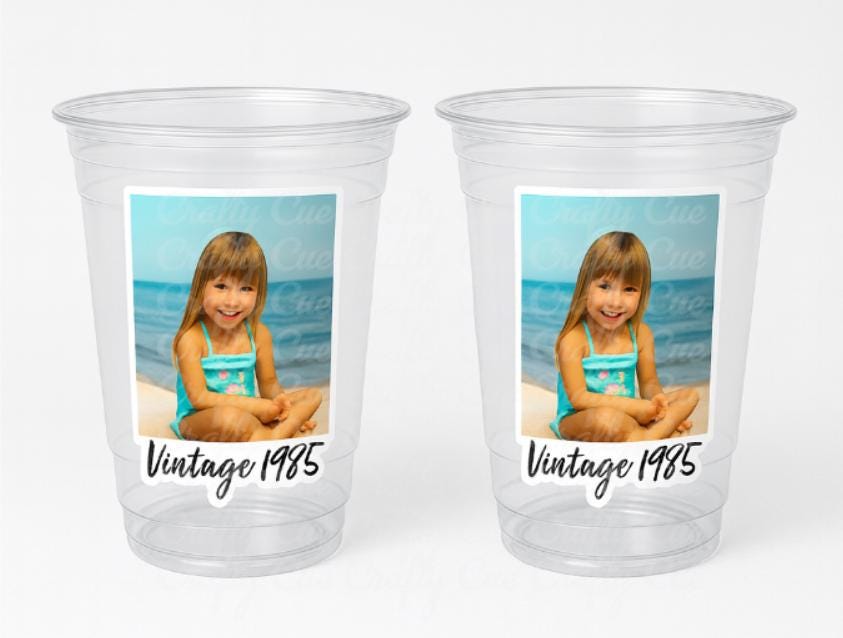 Custom Plastic Party Cups Personalized Party Cups Personalized Birthday Cups Vintage Est Custom Face Party Cups Decorations Events Weddings - Image 2