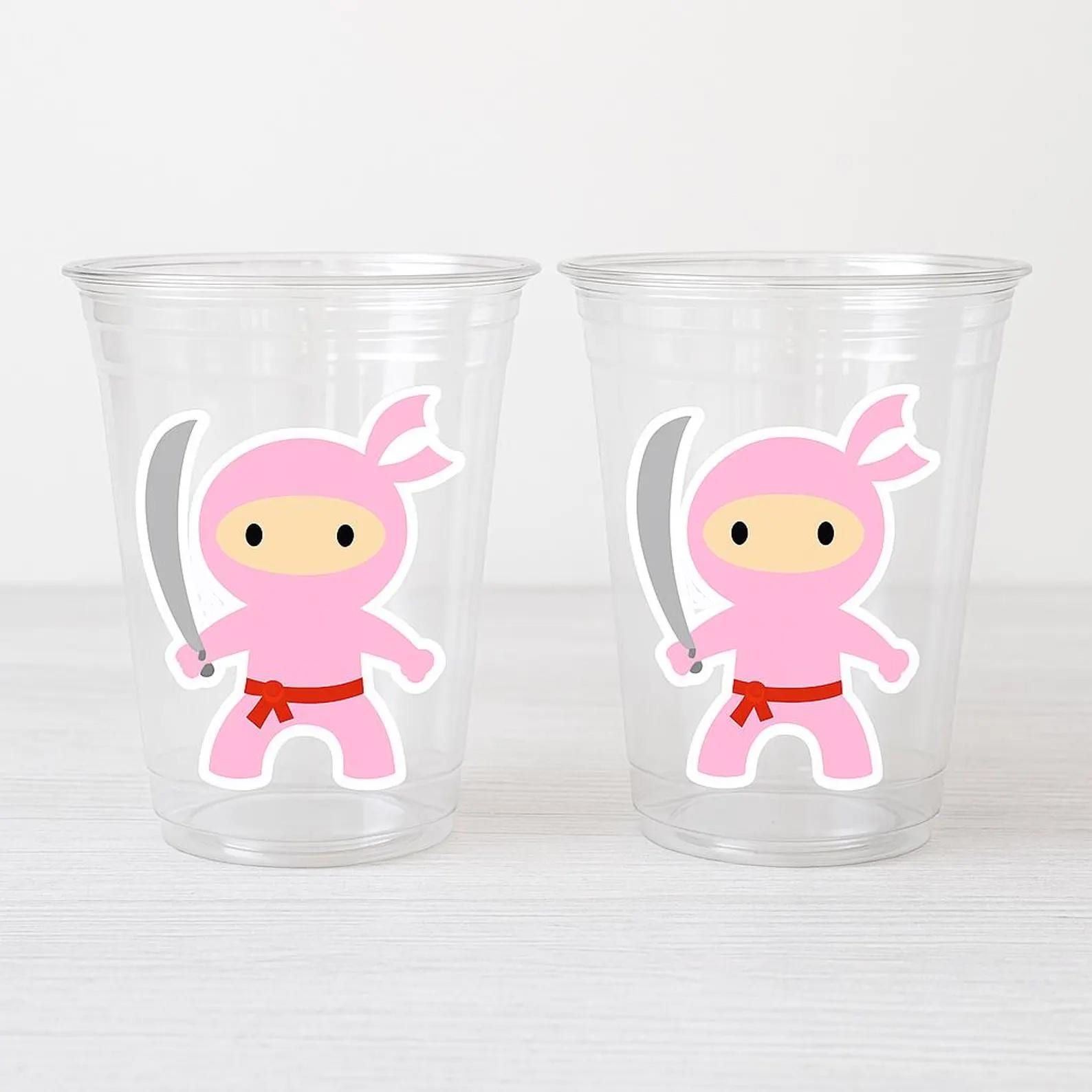 Ninja Party Cups, Girl Ninja Cups, Ninja Birthday Party Supplies, Ninja Party Decorations, Pink Ninja Cups, Ninja Party Favors, Ninja Cups - Image 2