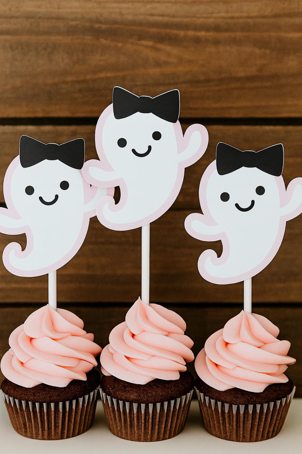 HALLOWEEN CUPCAKE TOPPERS - Girl Ghost Cupcake Toppers Pink Ghost Cupcake Toppers Halloween Decorations Halloween Party Halloween Ghost - Image 2