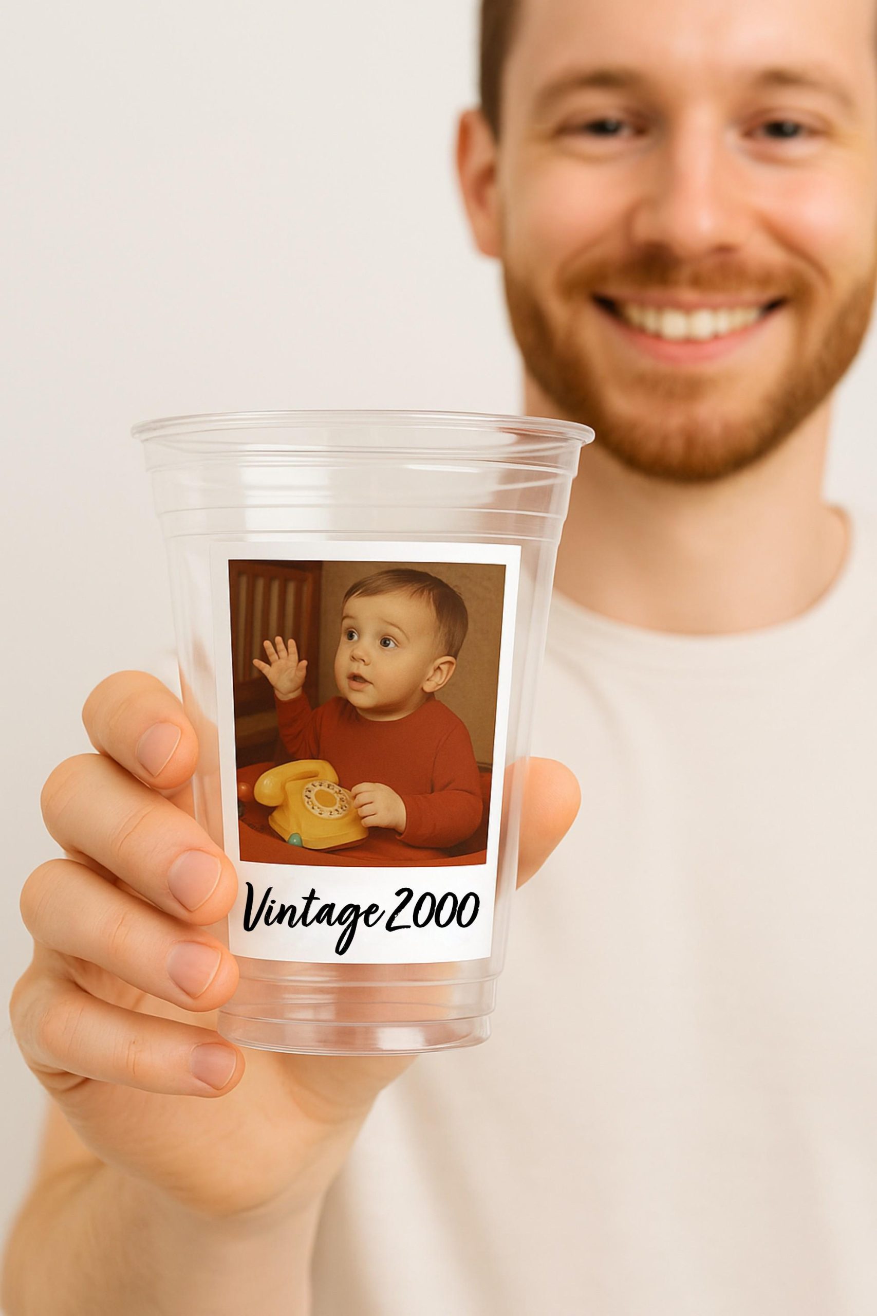 Custom Photo Cups 16oz | Personalized Plastic Party Cups with Text & Picture | Face Cups Birthday Favors | Vintage Year Est Cups Decorations - Image 2