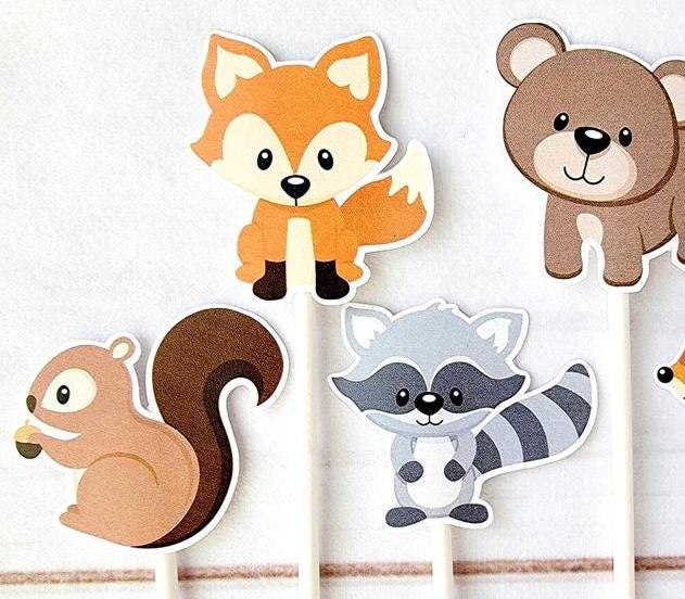 Woodland Animal Cupcake Toppers, Woodland Cupcake Toppers, Forest Animals, Bear, Squirrel, Fox, Raccoon, Porcupine, Deer (103171047P) - Image 2