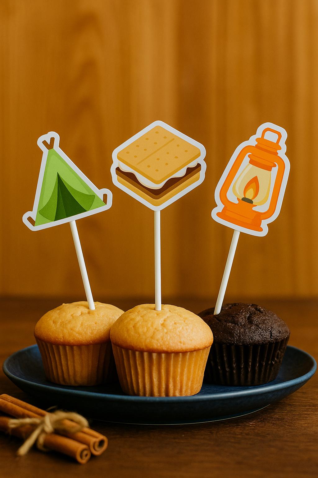 Camping Cupcake Toppers, Camping Part Cupcake Toppers, Camping Cake Toppers, Camping Party Supplies, Camping Decorations, Camping Birthday - Image 2