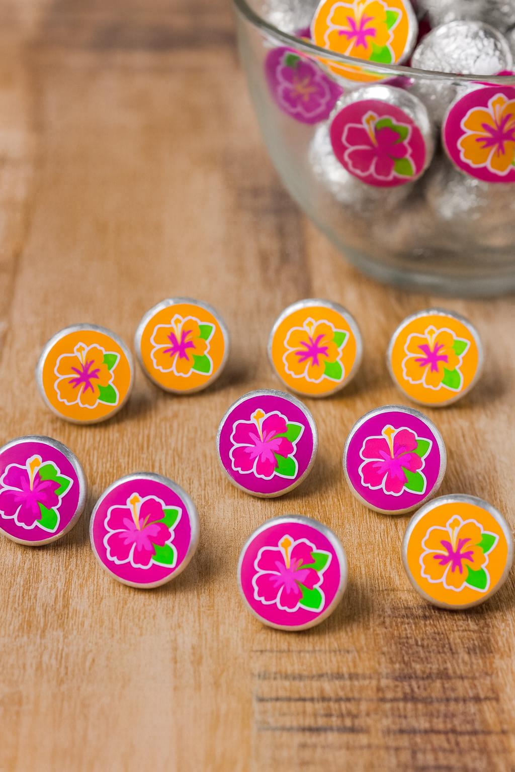 180 - LUAU PARTY STICKERS Luau Candy Wrapper Stickers Luau Party Favors Luau Birthday Stickers Hibiscus Party Favor Stickers for Mini Candy - Image 2